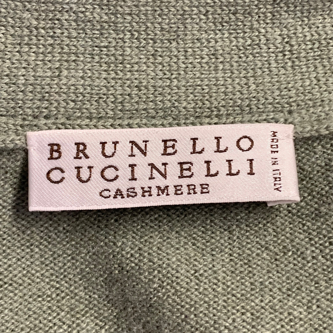 BRUNELLO CUCINELLI Size L Sage Green Cashmere Monili Beaded One Pocket V-Neck Cardigan
