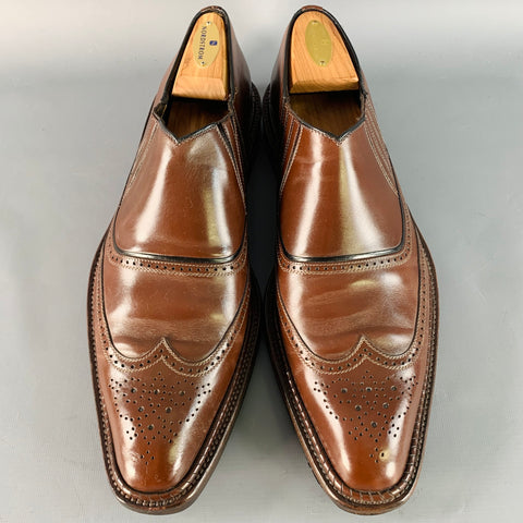 A. TESTONI Size 12 Brown Leather Perforated Wingtip Loafers Shoes