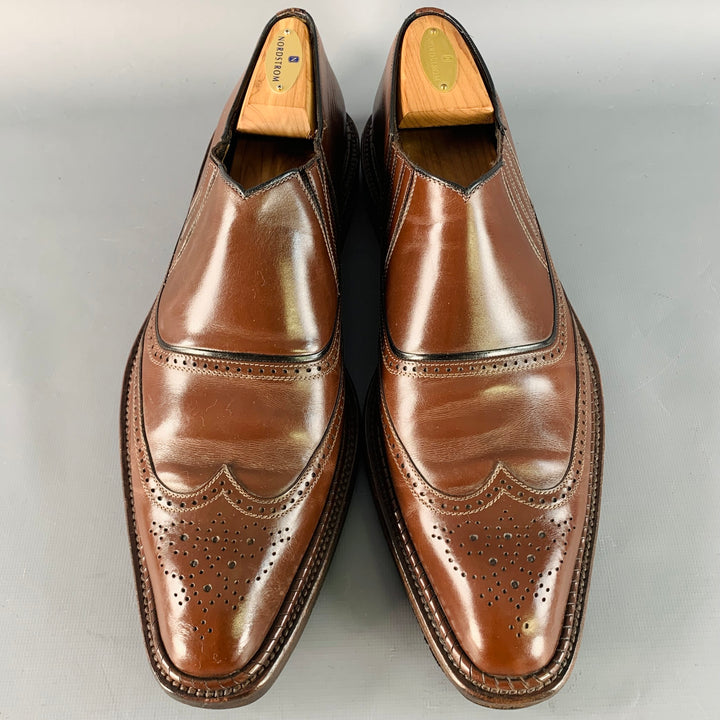 A. TESTONI Size 12 Brown Leather Perforated Wingtip Loafers