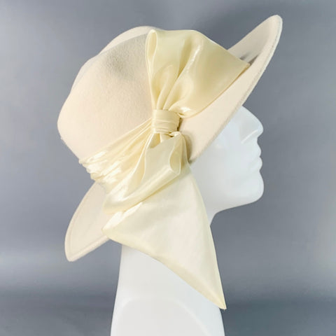 EUGENIA KIM One Size White Wool Felt Bow Trim Fedora Hat