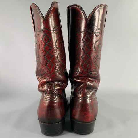 LUCCHESE Size 8 Burgundy Black Textured Leather Cowboy Boots