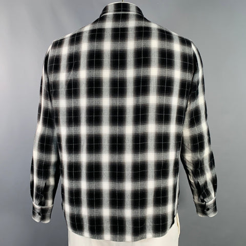 CELINE Size XXL Black White Plaid Viscose Cotton Button Down Long Sleeve Shirt