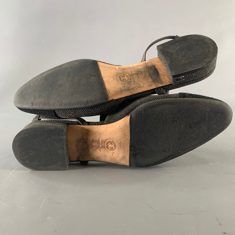 CHANEL Size 8.5 Charcoal Navy Wool Leather Trim Classic Flats