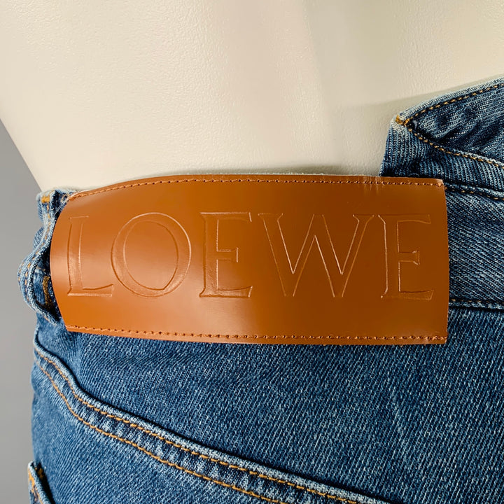 LOEWE Size 32 Blue Cotton Contrast Stitch Deconstructed Denim Midi Y2K Skirt