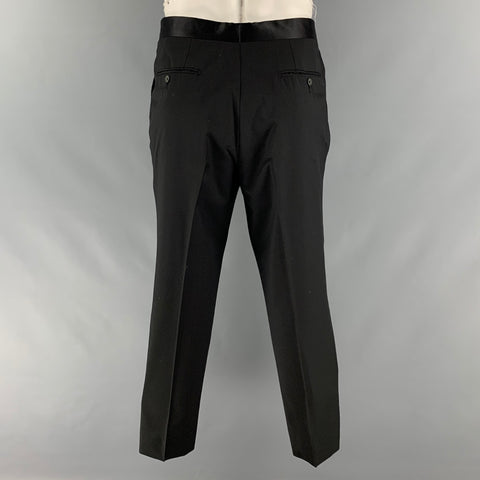 LANVIN Taille 46 Noir Solide Laine Mohair Peak Revers Smoking