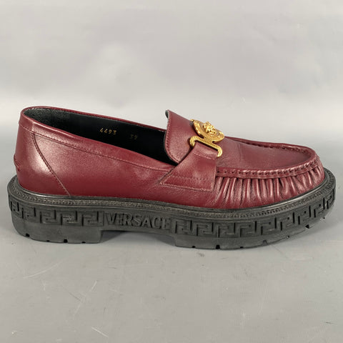 VERSACE Size 8 Burgundy Gold Medusa Leather Loafers