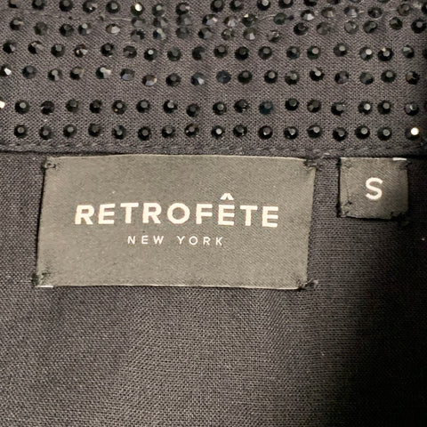 Chemise boutonnée noire en viscose ornée de perles à col étalé RETROFETE Taille S