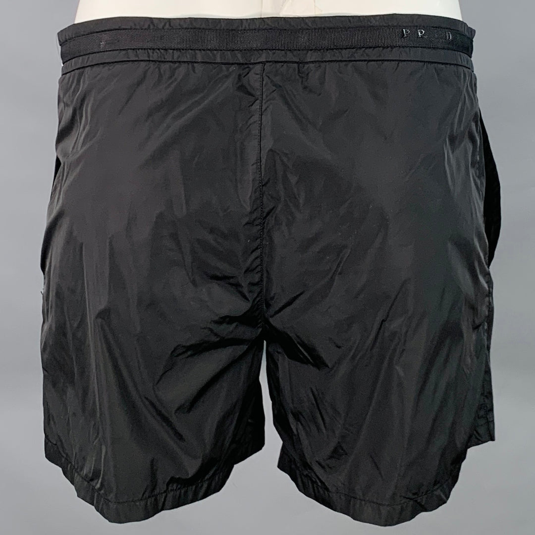 PRADA Size 34 Black Nylon Mesh Lined Zip Fly Swim Trunks