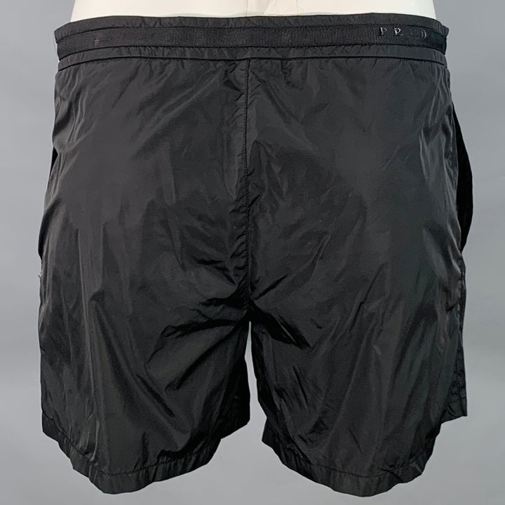 PRADA Size 34 Black Nylon Mesh Lined Zip Fly Swim Trunks