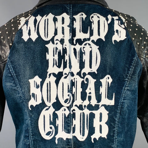 KMRII Size L Black Blue Studded Cotton Spandex Motorcycle Jacket