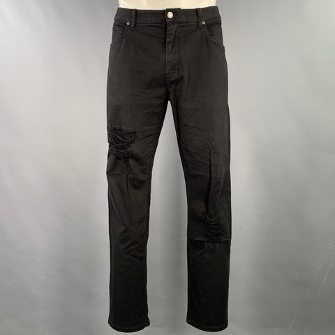 HELMUT LANG Size 38 Black Twill Cotton Distressed Jeans