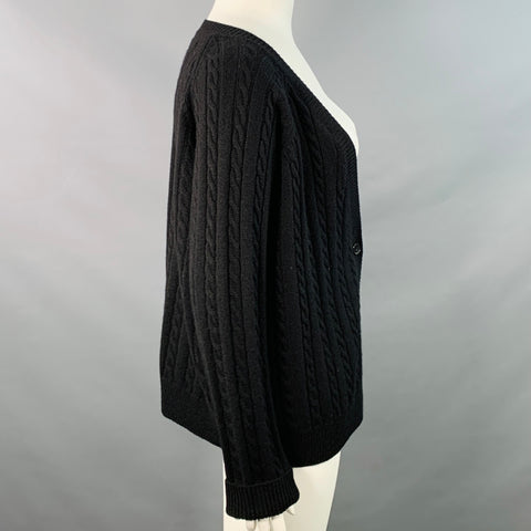 CO Size L Black Cashmere Cable Knit Oversized Cardigan