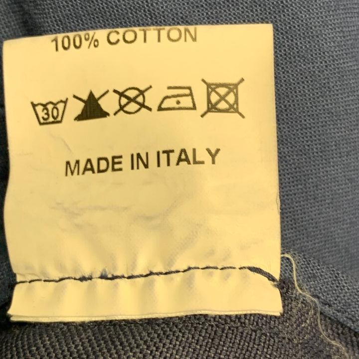 ADAM KIMMEL Size XL Blue Cotton Linen Notch Lapel Suit