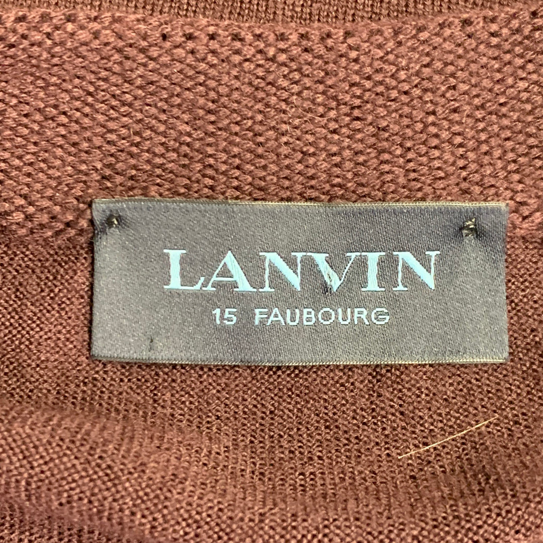 LANVIN Size L Burgundy Wool Blend V-Neck Pullover