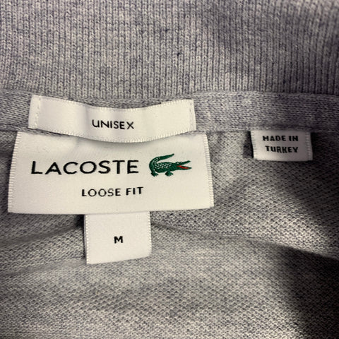 LACOSTE Size M Grey Cotton Loose Fit Large Patch Polo