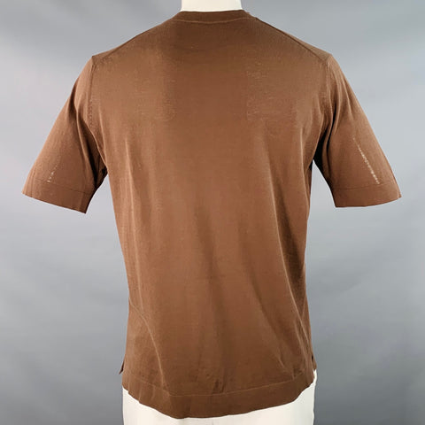 DE PETRILLO Size L Brown Jersey Cotton Short Sleeve Pullover