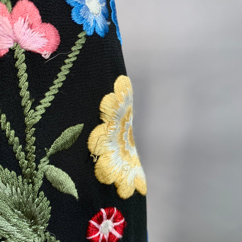 NEEDLE AND THREAD Size 8 Black Multi Color Embroidered Floral Polyester Bomber Jacket