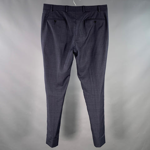 EMPORIO ARMANI Size 34 Navy Plaid Wool Slim Tapered Zip Fly Dress Pants