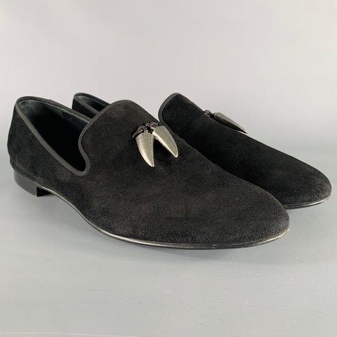 GIUSEPPE ZANOTTI Size 11 Black Textured Suede Slip On Loafers