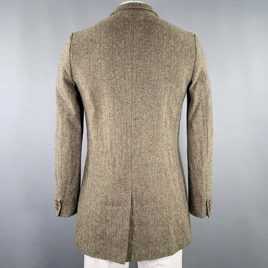 UNDERCOVER Size XL Brown Olive Herringbone Wool Coat