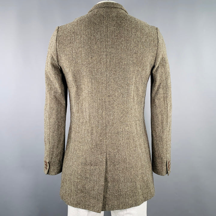 UNDERCOVER Size XL Brown Olive Herringbone Wool Coat