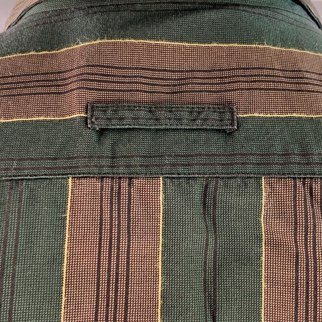 JEAN PAUL GAULTIER Size L Green Brown Stripe Sleeveless One Pocket Tie Suit