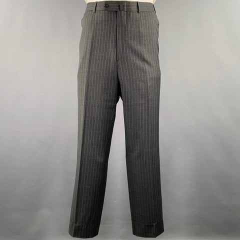 ISAIA Size 44 Grey Light Blue Pinstripe Wool Single Breasted Suit