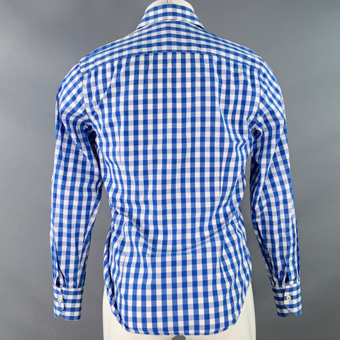 EREDI PISANO Size S Blue White Checkered Cotton Spread Collar Long Sleeve Shirt