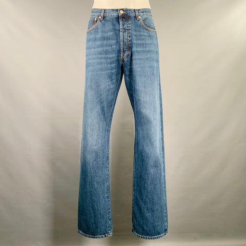ALEXANDER MCQUEEN Jean en denim à braguette boutonnée et surpiqûres contrastantes indigo Taille 36