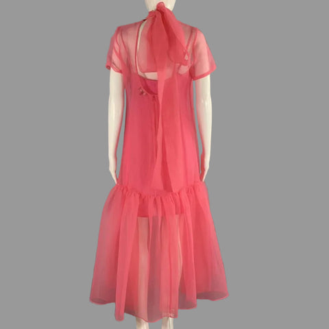 STAUD Size M Pink Polyester See Through Ballon Dress