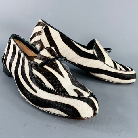WALL+WATER Size 11.5 Brown Cream Zebra Print Calf Hair Slip On Loafers