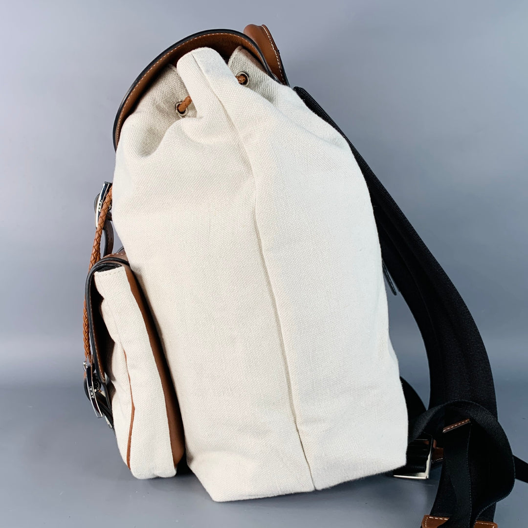 AMIRI Brown Cream Canvas Leather Backpack Bag