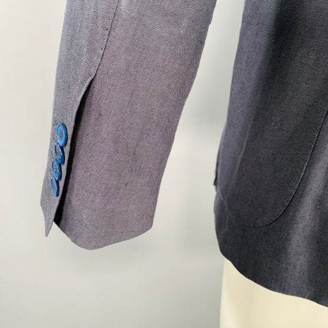 DOLCE & GABBANA Size 36 Navy Linen Notch Lapel Jacket