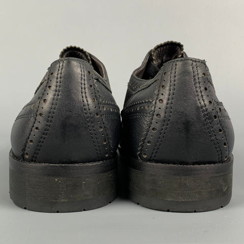 JOHN VARVATOS * U.S.A. Size 8 Black Perforated Leather Wingtip Lace-Up Shoes