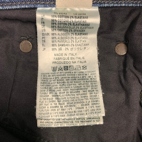 DIESEL FW16 Size 26 Tepphar Blue Distressed Cotton Blend Tapered Slim Jeans