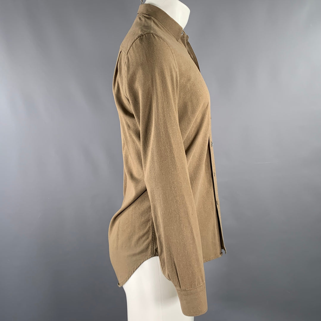 OUR LEGACY Size M Khaki Silk One Pocket Long Sleeve Shirt