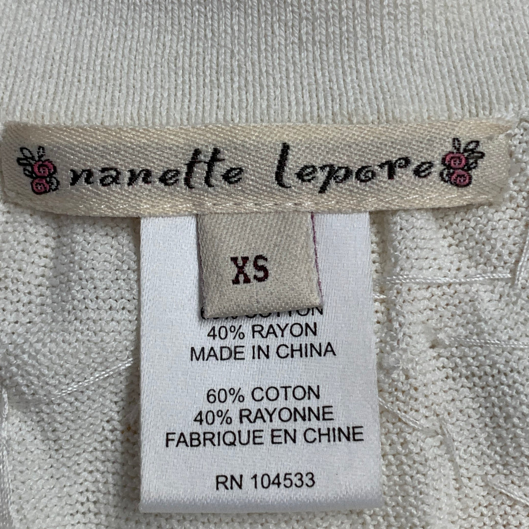 NANETTE LEPORE Size XS Cream White Cotton Blend Beaded Floral Cropped Cardigan