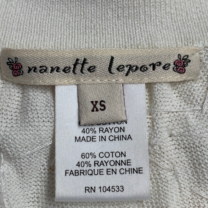 NANETTE LEPORE Size XS Cream White Cotton Blend Beaded Floral Cropped Cardigan