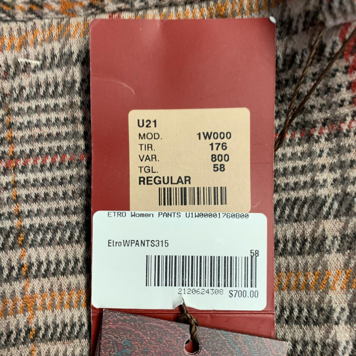 ETRO Size 40 Tan Grey Red Plaid Wool Blend Tapered Zip Fly Dress Pants