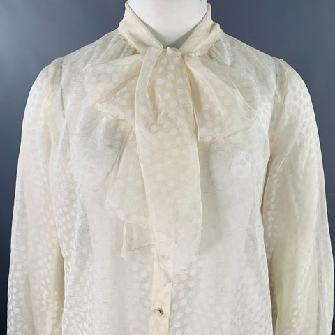 ESCADA Taille 42 Blouse en Soie Beige à Pois et Nœud