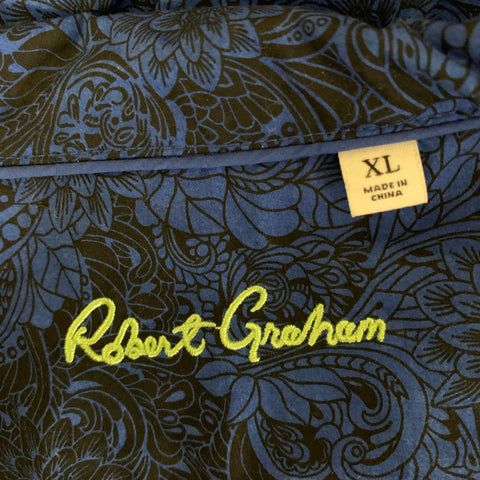 ROBERT GRAHAM Size XL Blue Black Floral Cotton Camp Pajama Set