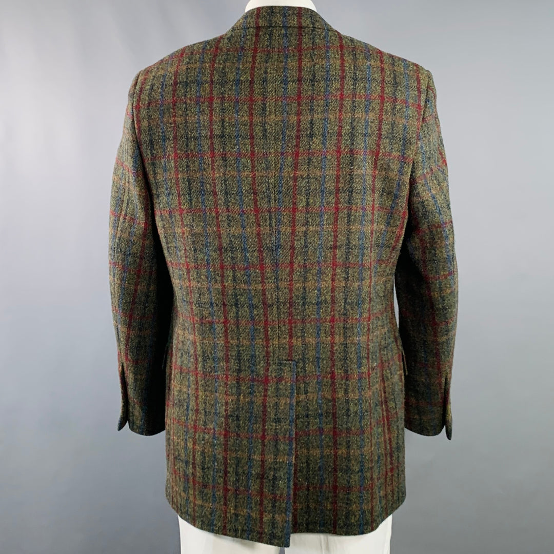 O'CONNELL'S Size 42 Long Brown Red Plaid Wool Notch Lapel Sport Coat