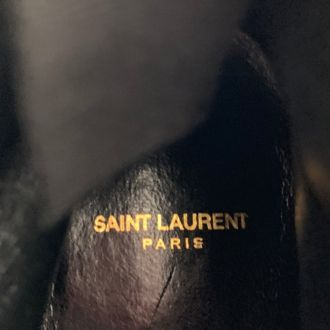 SAINT LAURENT Size 7.5 Black White Leather Polka Dot Ankle Boots
