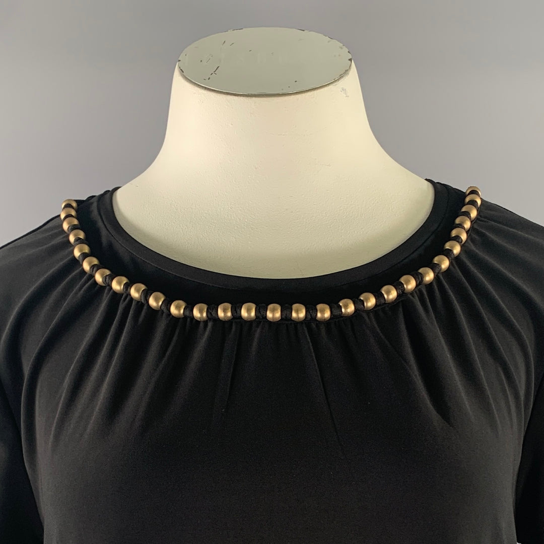 DKNY Size XL Black Polyester Blend Beaded Scoop Neck Casual Top