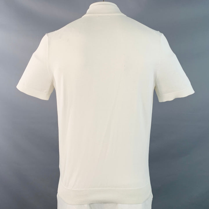 SUITSUPPLY Size L White Cotton Silk Short Sleeve Half Placket Polo