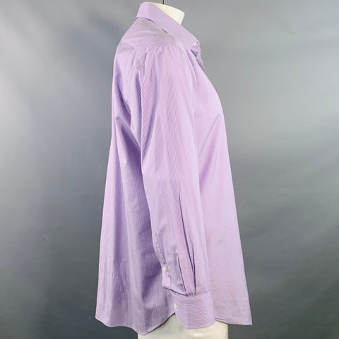 BRIONI Size XL Purple White Stripe Cotton Curved Cutaway Long Sleeve Shirt