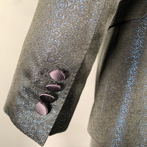 DOLCE & GABBANA Size 44 Navy Black Shimmer Jacquard Acetate Blend Shawl Lapel Tuxedo