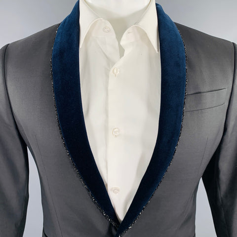 DSQUARED2 Size 38 Black Navy Wool Silk Shawl Collar Sport Coat