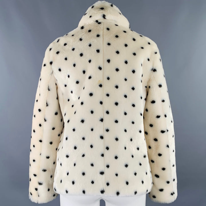REBECCA TAYLOR Size S White Black Acrylic Dots Faux Fur Snaps Jacket