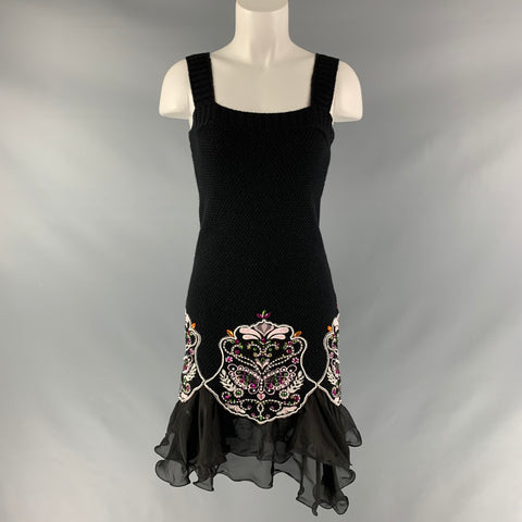 MANOUSH Taille XS Robe perlée brodée en mélange de viscose noire